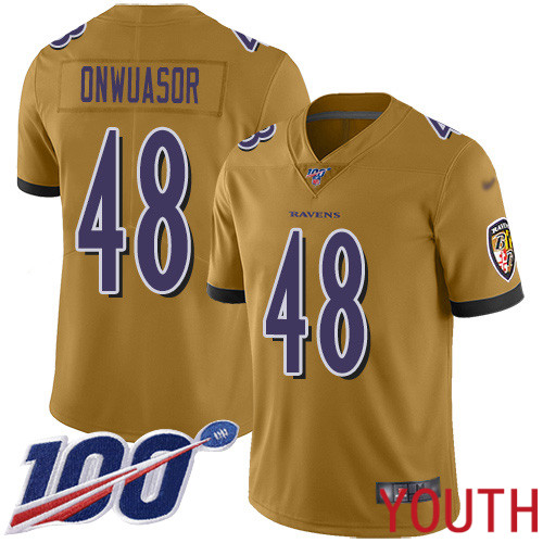 Baltimore Ravens Limited Gold Youth Patrick Onwuasor Jersey NFL Football #48 100th Season Inverted Legend